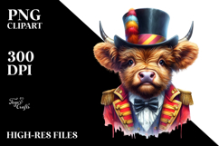 Baby Highland Cow in Ringmaster&#039;s Coat, Watercolor PNG Product Image 2