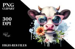 Funny Baby Cow with Sunglasses, PNG Product Image 2