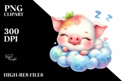 Colorful Cute Pig in Clouds | Sublimation | Clipart Product Image 3