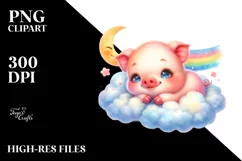 Colorful Cute Pig in Clouds | Sublimation | Clipart Product Image 1