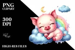 Colorful Cute Pig in Clouds | Sublimation | Clipart Product Image 3
