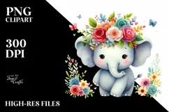 Cute Elephant Flower Crown Tshirt|Tumbler|Mug|Clipart Product Image 3