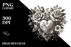 Hand Drawn Vintage Rose Heart, Transparent PNG Product Image 2