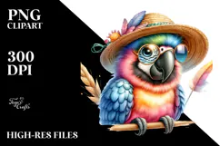 Baby Macaw with Hat and Sunglasses PNG Product Image 2