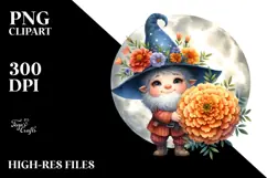 Gnome with Marigold Floral Ornament PNG Product Image 2