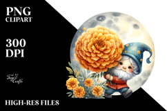 Watercolor Baby Gnome with Marigold Floral Ornament PNG Product Image 2