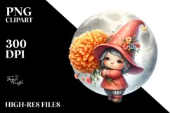 Baby Gnome with Marigold Floral Ornament, PNG Product Image 2