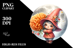 Baby Gnome with Marigold Floral Ornament, PNG Product Image 2