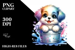 Cute Colorful Puppy Bucket Splash | Sublimation | Clipart Product Image 1