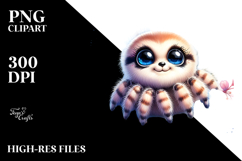 Colorful Baby Spider with Blue Flowers | Clipart Product Image 2