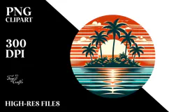 Vintage Tropical Island Sunset PNG Product Image 2