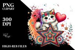 Boho Cat on Star with Heart PNG Product Image 2