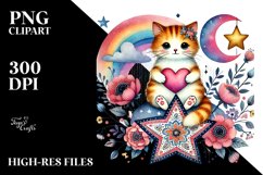 Boho Cat on Star with Heart PNG Product Image 2