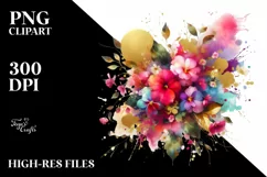 Abstract Colorfull Bouquet Gold Foil Sticker | Clipart Product Image 1