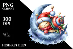 Cute Baby Snail Sleeping on the Moon PNG Product Image 2
