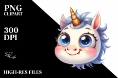 Simple Funny Baby Face Expressive Unicorn Watercolor PNG Product Image 3