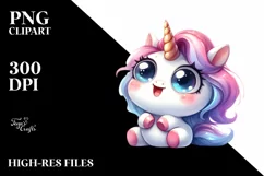 Simple Funny Unicorn with Big Eyes, Transparent PNG Product Image 3