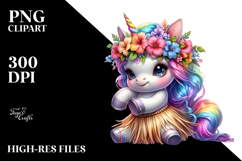 Colorful Unicorn in Hula Skirt PNG Product Image 2