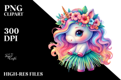 Baby Unicorn in Hula Skirt, Watercolor PNG Product Image 2