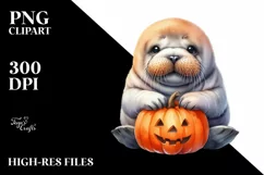 Cute Baby Walrus Watercolor PNG Product Image 1