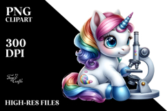 Baby Unicorn with Microscope, Watercolor PNG Product Image 2