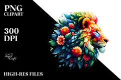 Vibrant Lion with Plant Leaves and Flowers, High-Res PNG Product Image 2