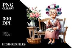 Old Lady Watercolor Bench Hair Curlers | Sublimation | Product Image 2