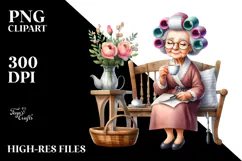 Old Lady Watercolor Bench Hair Curlers | Sublimation | Product Image 2