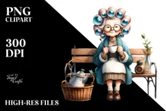 Old Lady Watercolor Bench Hair Curlers | Sublimation | Product Image 2