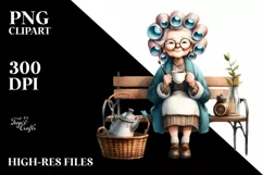 Old Lady Watercolor Bench Hair Curlers | Sublimation | Product Image 1