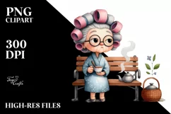 Old Lady Watercolor Bench Hair Curlers | Sublimation | Product Image 3