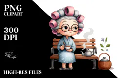 Old Lady Watercolor Bench Hair Curlers | Sublimation | Product Image 2