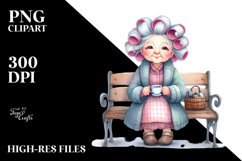 Old Lady Watercolor Bench Hair Curlers | Sublimation | Product Image 1