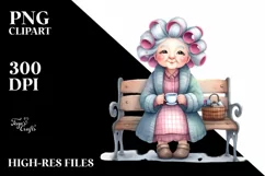 Old Lady Watercolor Bench Hair Curlers | Sublimation | Product Image 1