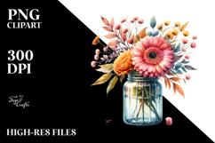 Watercolor Jar Gerbera | Sublimation | Clipart Product Image 2