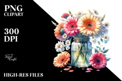 Watercolor Jar Gerbera | Sublimation | Clipart Product Image 2