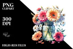 Watercolor Jar Gerbera | Sublimation | Clipart Product Image 2