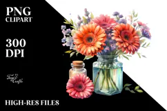 Watercolor Jar Gerbera | Sublimation | Clipart Product Image 2
