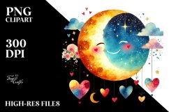 Smiling Half Moon with Hearts PNG Product Image 2