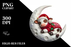 Whimsical Baby Cow on Moon | Sublimation Clipart Product Image 1