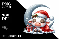Whimsical Baby Cow on Moon | Sublimation Clipart Product Image 3