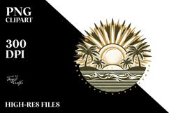 Vintage Tropical Island Sun Clipart PNG Product Image 1