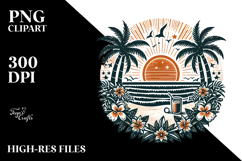 Vintage Tropical Island Sun Clipart PNG Product Image 2