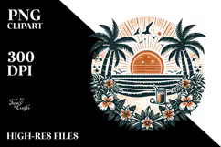 Vintage Tropical Island Sun Clipart PNG Product Image 2