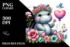 Adorned Hippo on Flower with Heart PNG Product Image 2