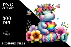 Adorned Hippo on Flower with Heart PNG Product Image 2