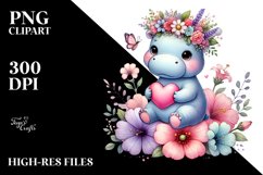 Adorned Hippo on Flower with Heart PNG Product Image 2