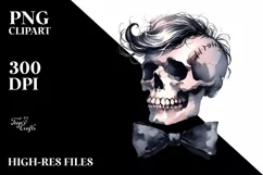 Skull with Hair and Bow, Transparent PNG Product Image 1
