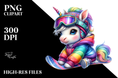 Colorful Unicorn in Snowboarder's Outfit PNG Product Image 2
