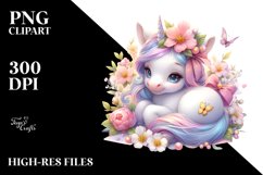 Cute Magical Unicorn with Jasmine | Sublimation | Clipart Product Image 3